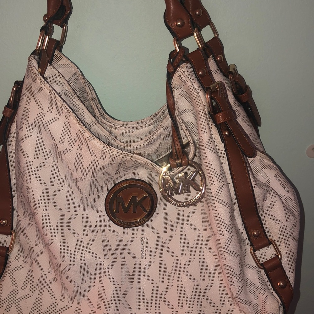 Michael Kors White and Brown Purse